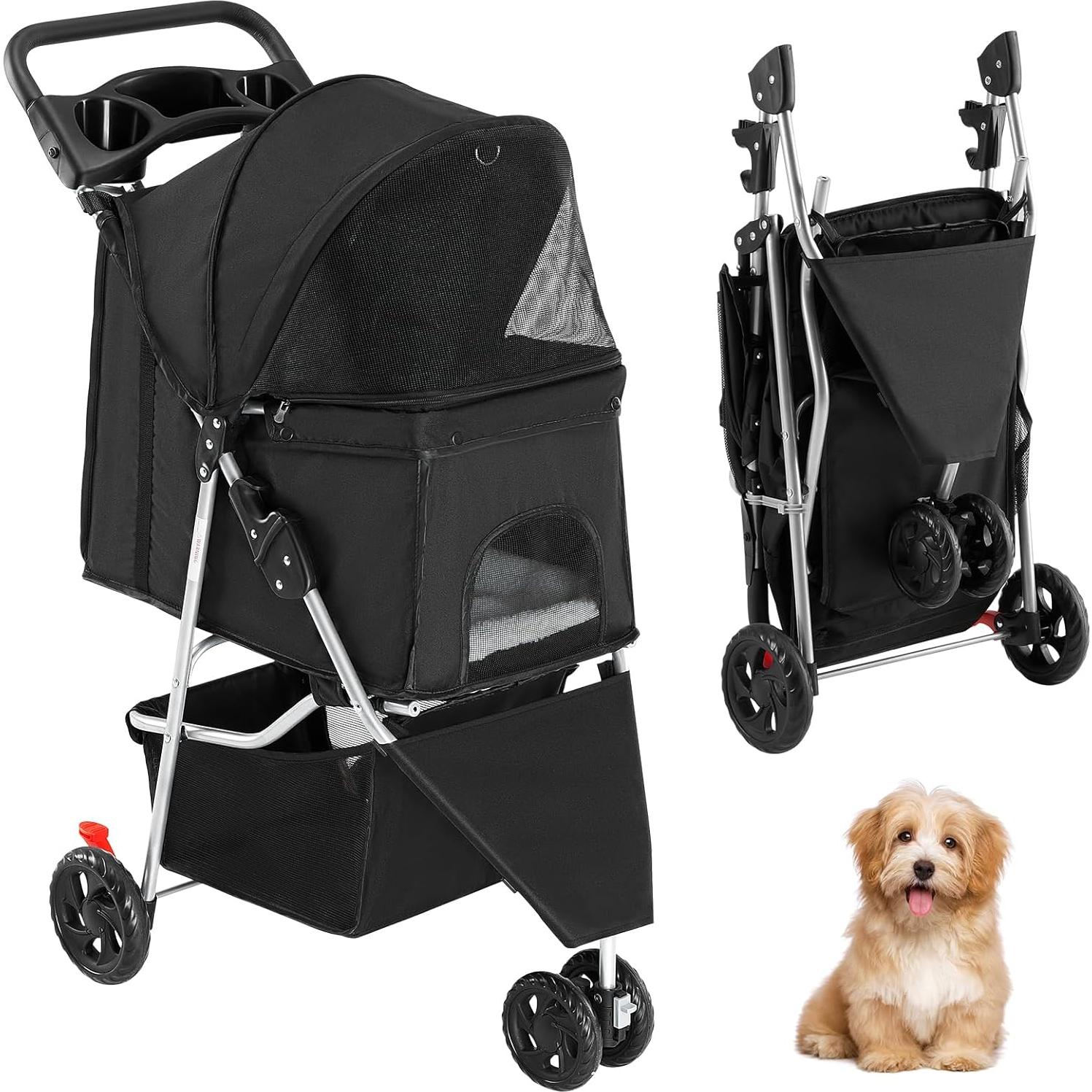 Carrito de Mascotas Sweetcrispy Plegable para Perros y Gatos 73.9x44.9cm