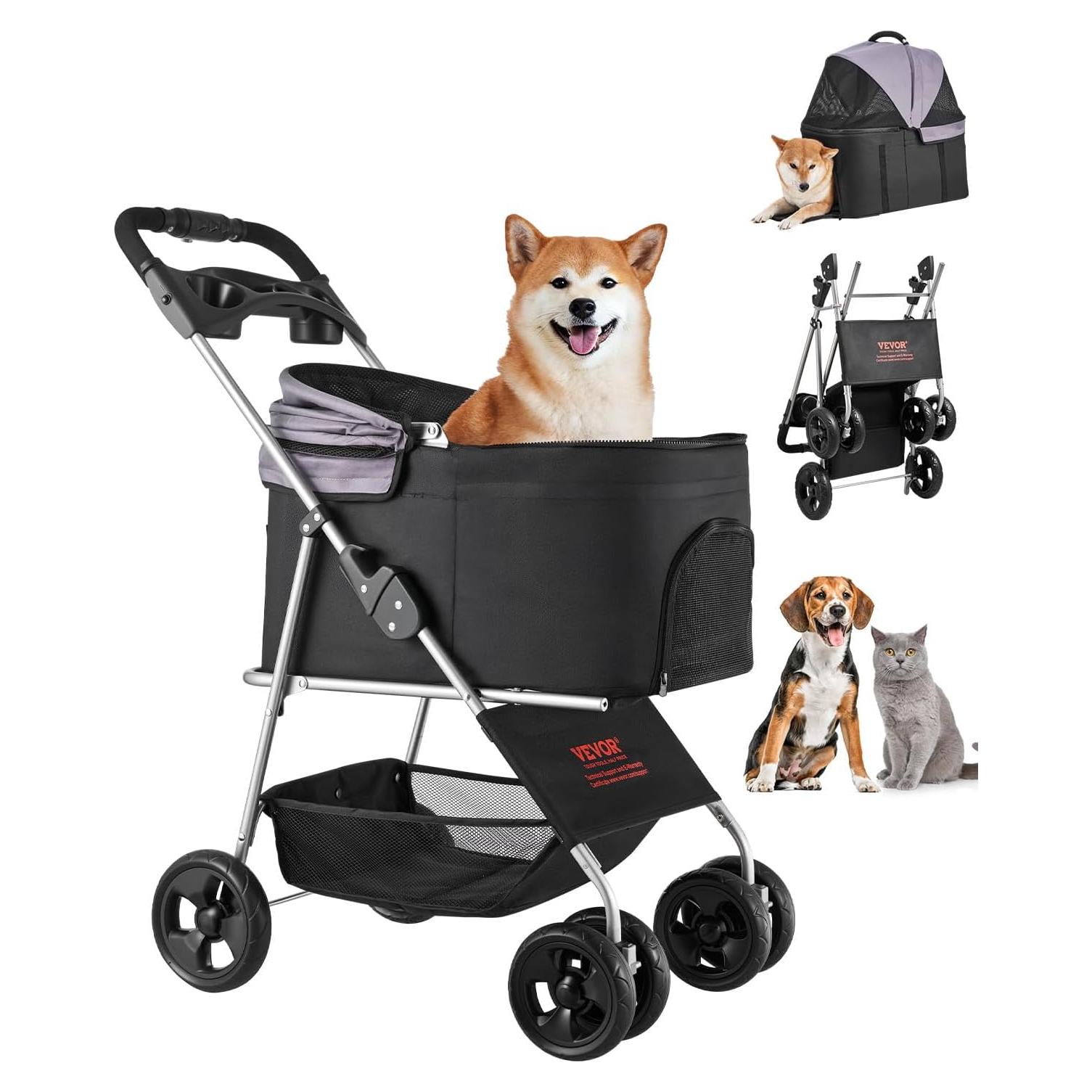 Carrito Plegable para Mascotas VEVOR 15 kg 4 Ruedas