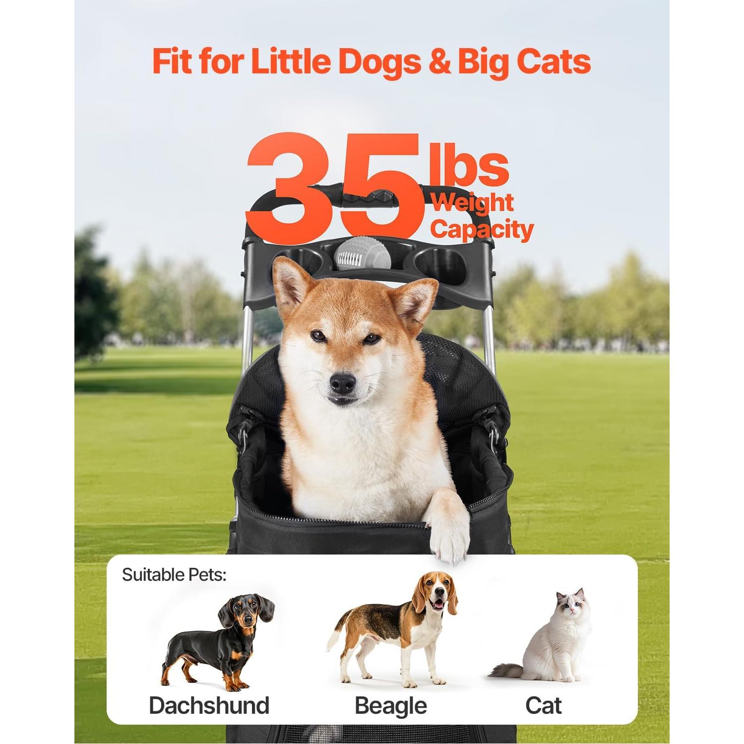 Carrito Plegable para Mascotas VEVOR 15 kg 4 Ruedas