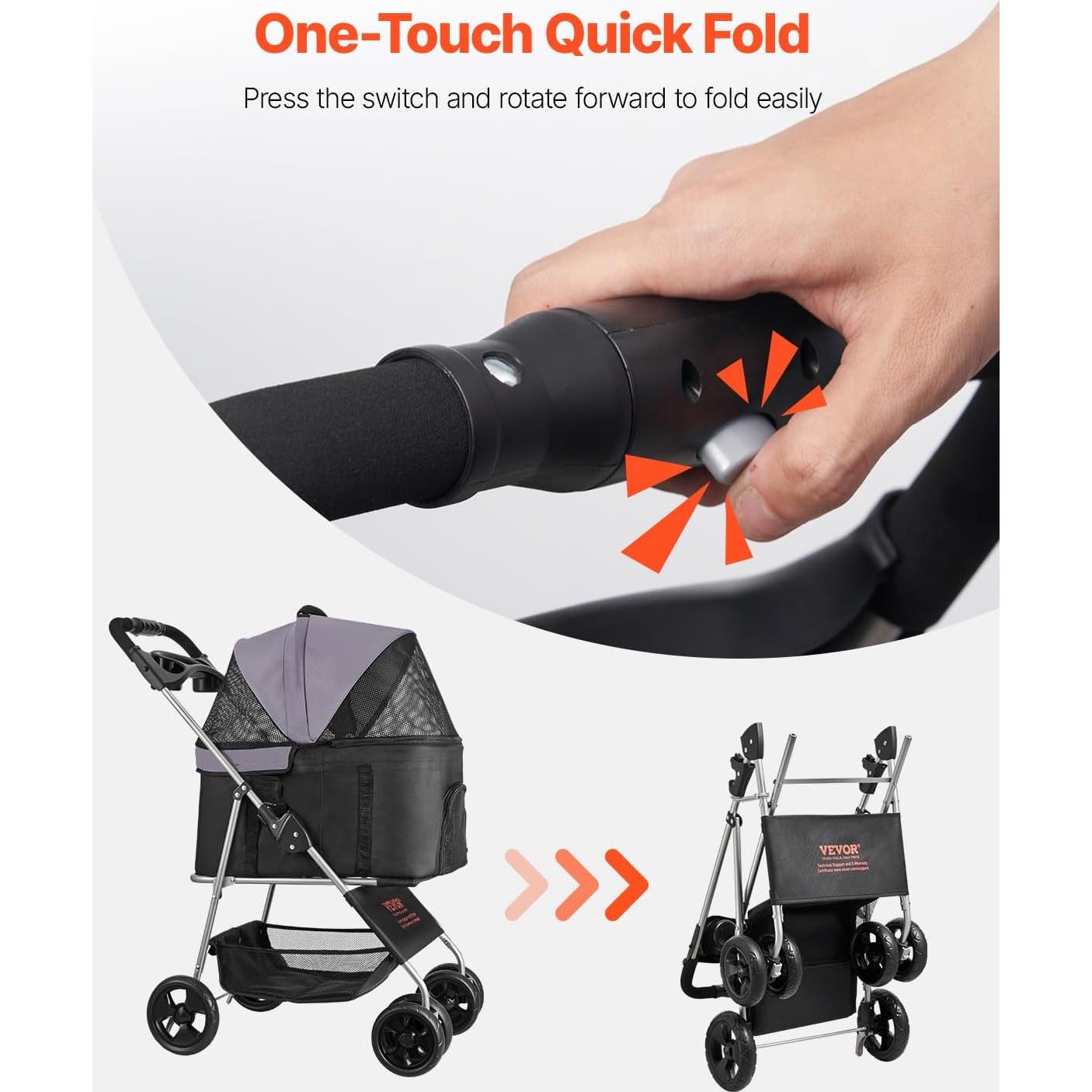 Carrito Plegable para Mascotas VEVOR 15 kg 4 Ruedas