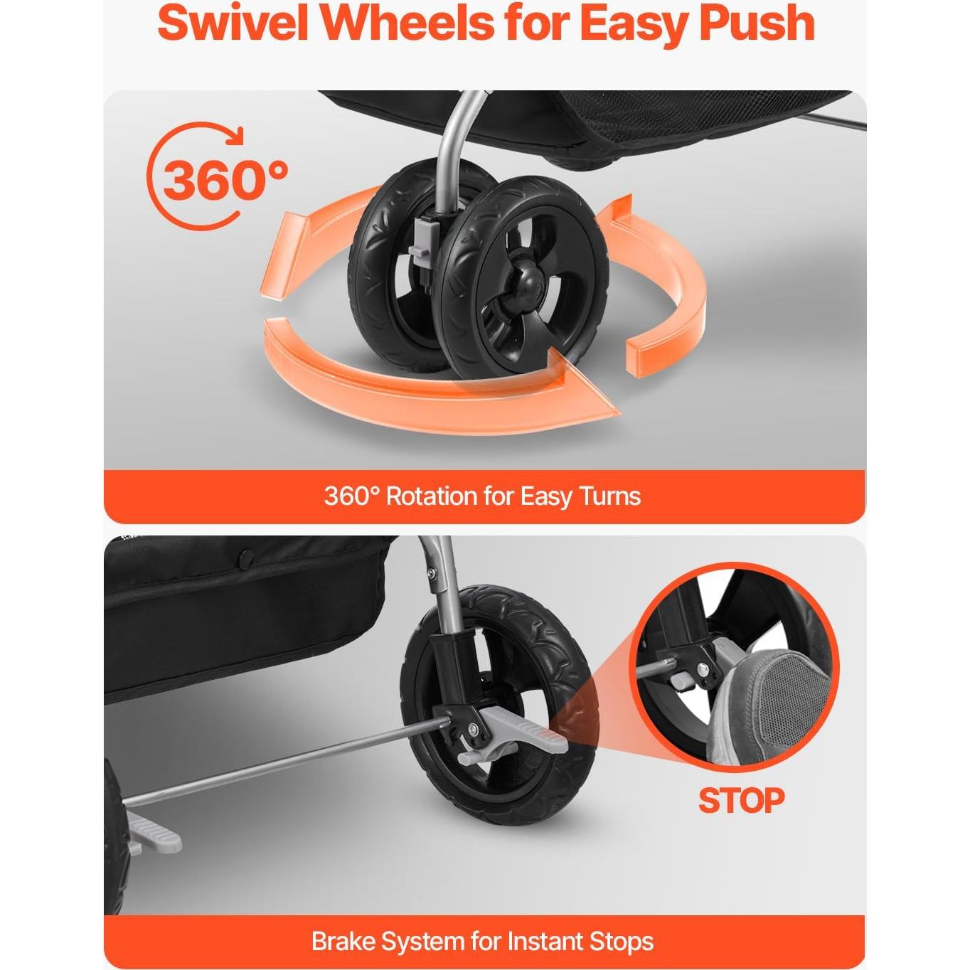 Carrito Plegable para Mascotas VEVOR 15 kg 4 Ruedas