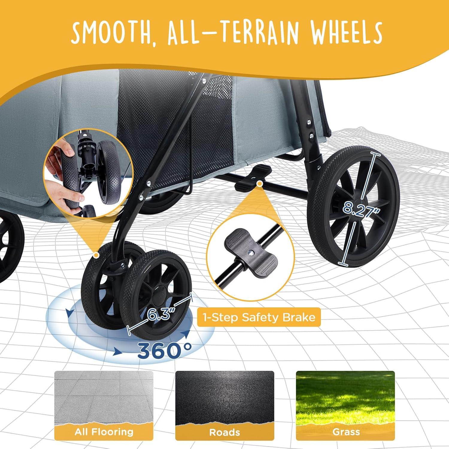 Carrito para Mascotas Canine Canyon Gris 4 Ruedas Plegable 25 kg