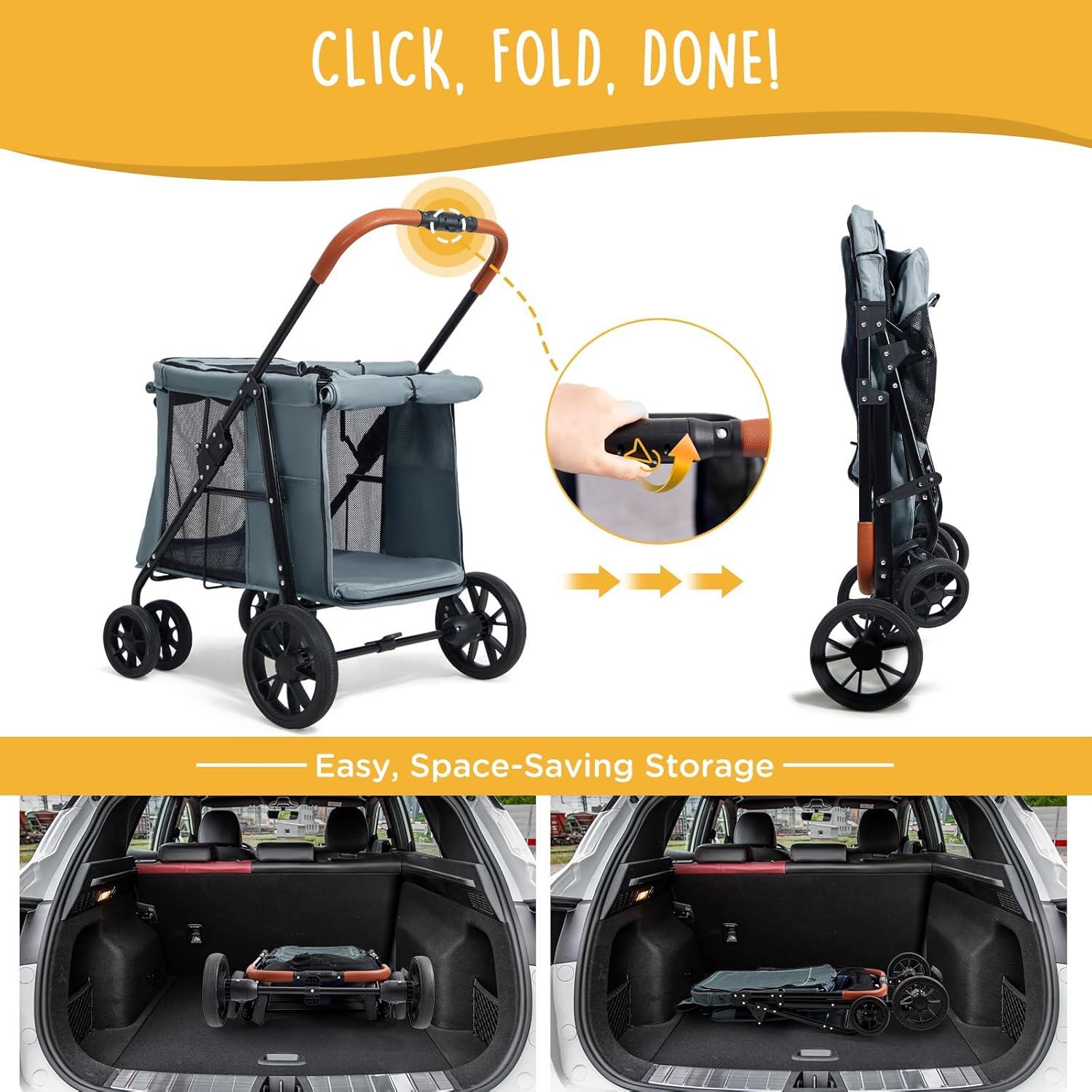 Carrito para Mascotas Canine Canyon Gris 4 Ruedas Plegable 25 kg