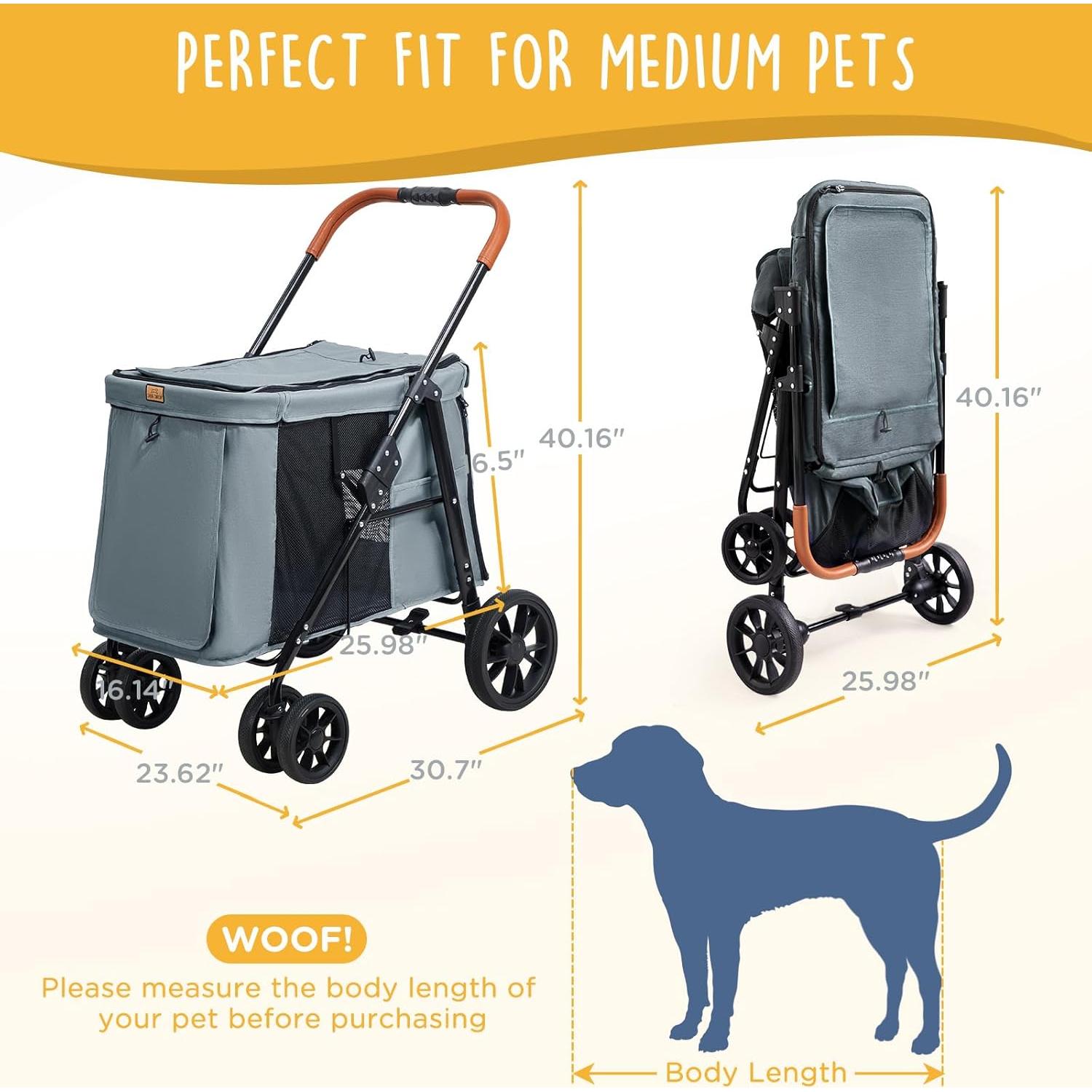 Carrito para Mascotas Canine Canyon Gris 4 Ruedas Plegable 25 kg