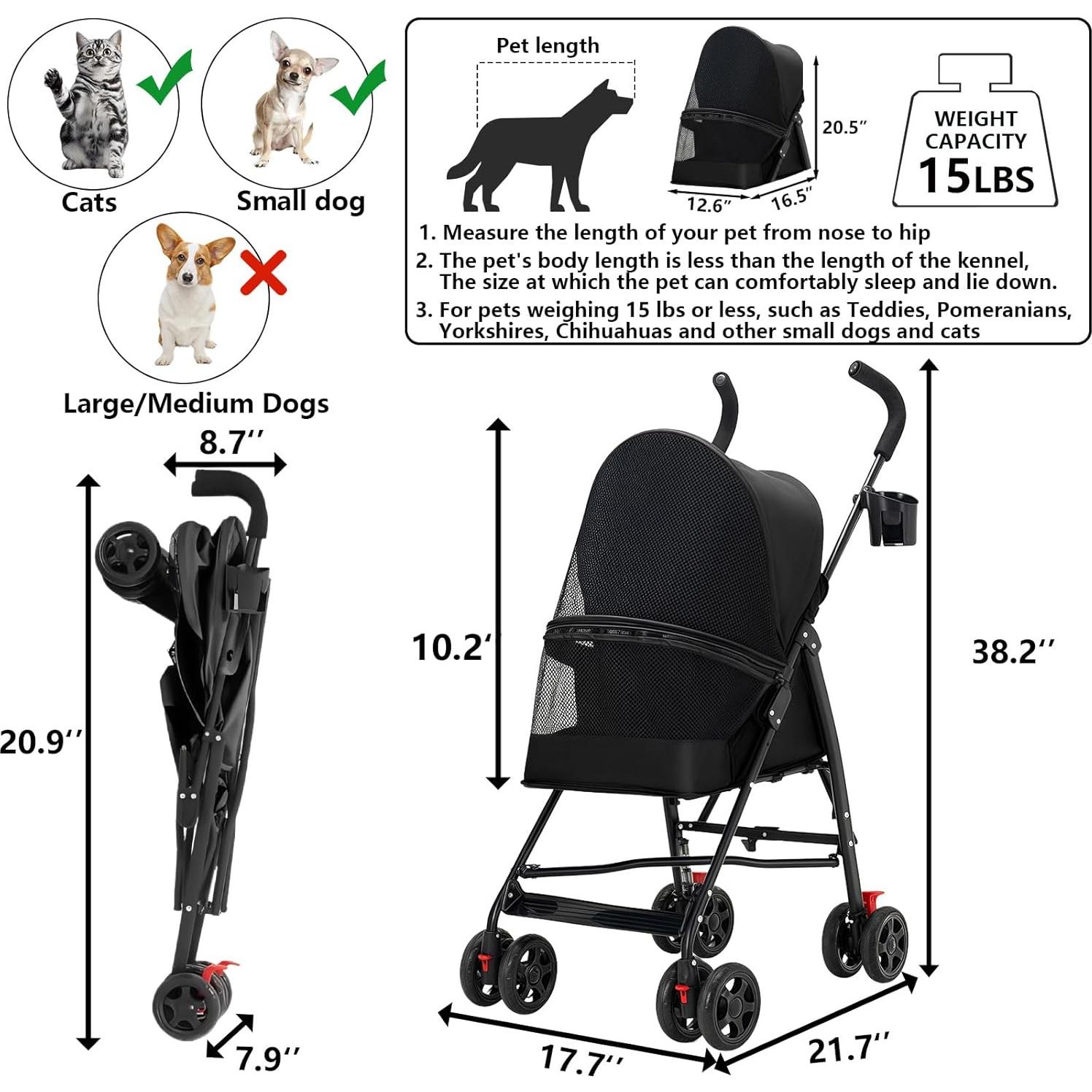 Carrito para Mascotas CYUmail Plegable Negro 6.8 kg