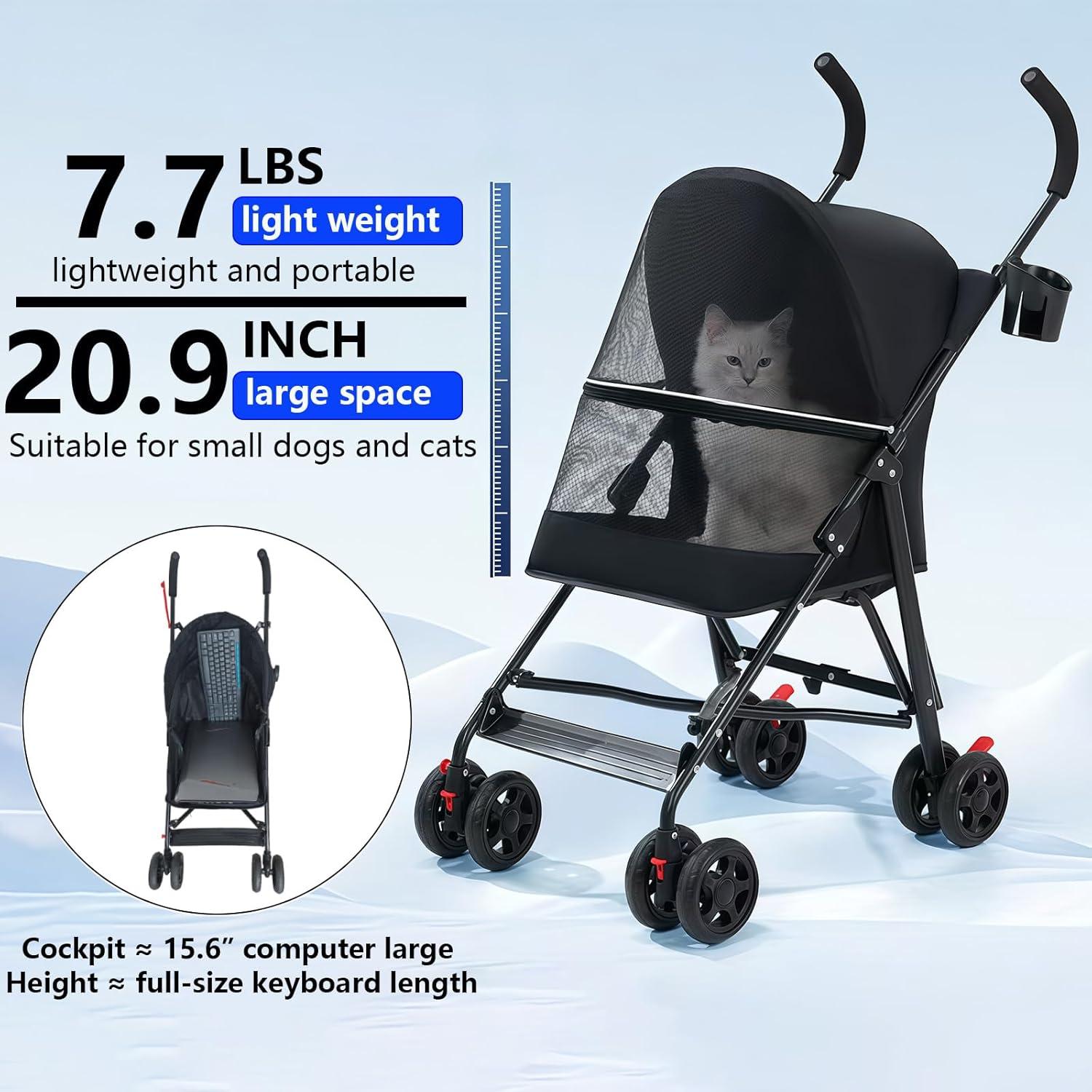 Carrito para Mascotas CYUmail Plegable Negro 6.8 kg