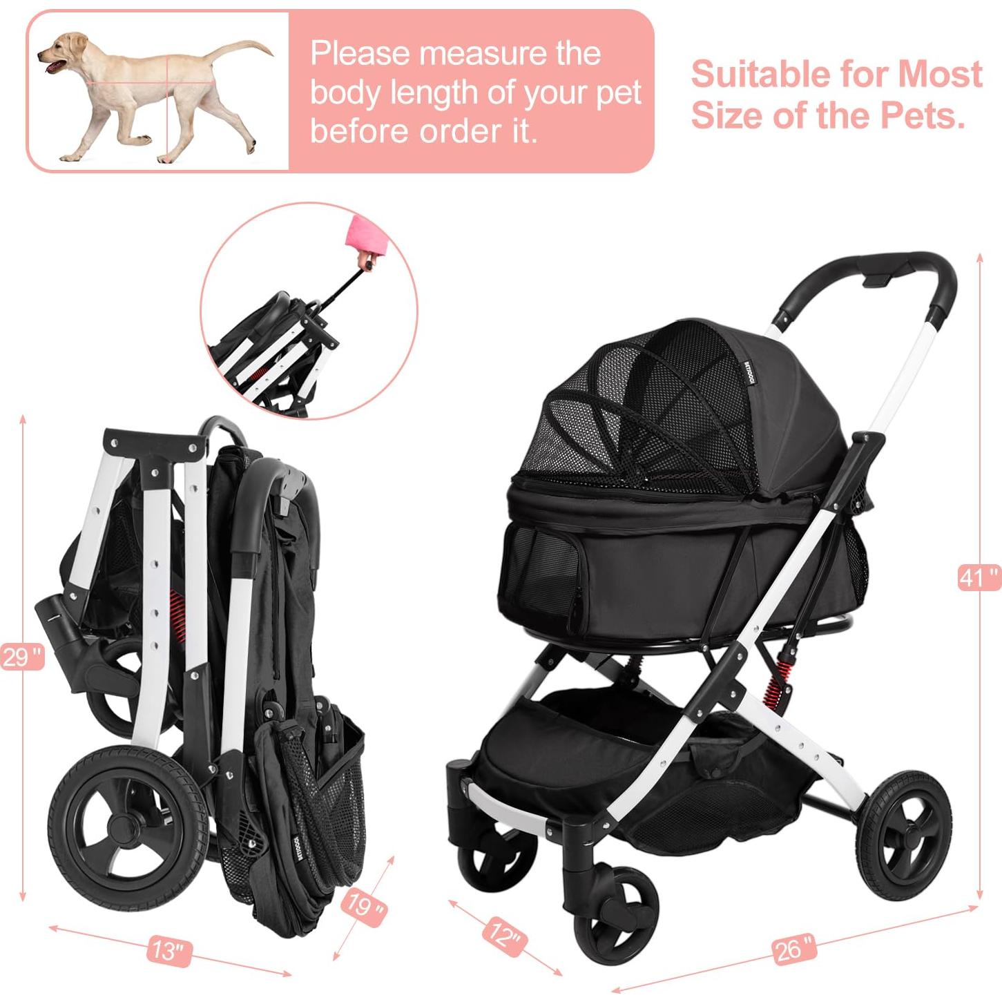 Carrito para Mascotas BETSOCCI Plegable Negro 20kg 4 Ruedas
