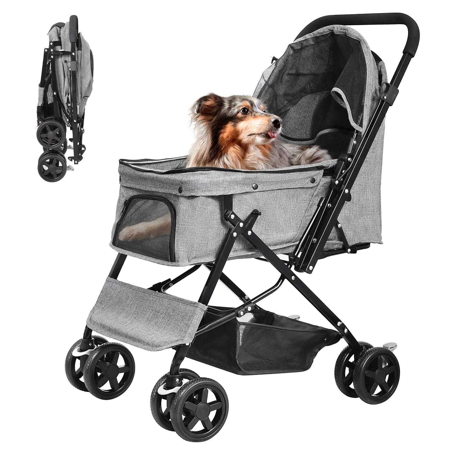 Carrito de Mascotas LPOTIUS Plegable Doble Gris 20 kg