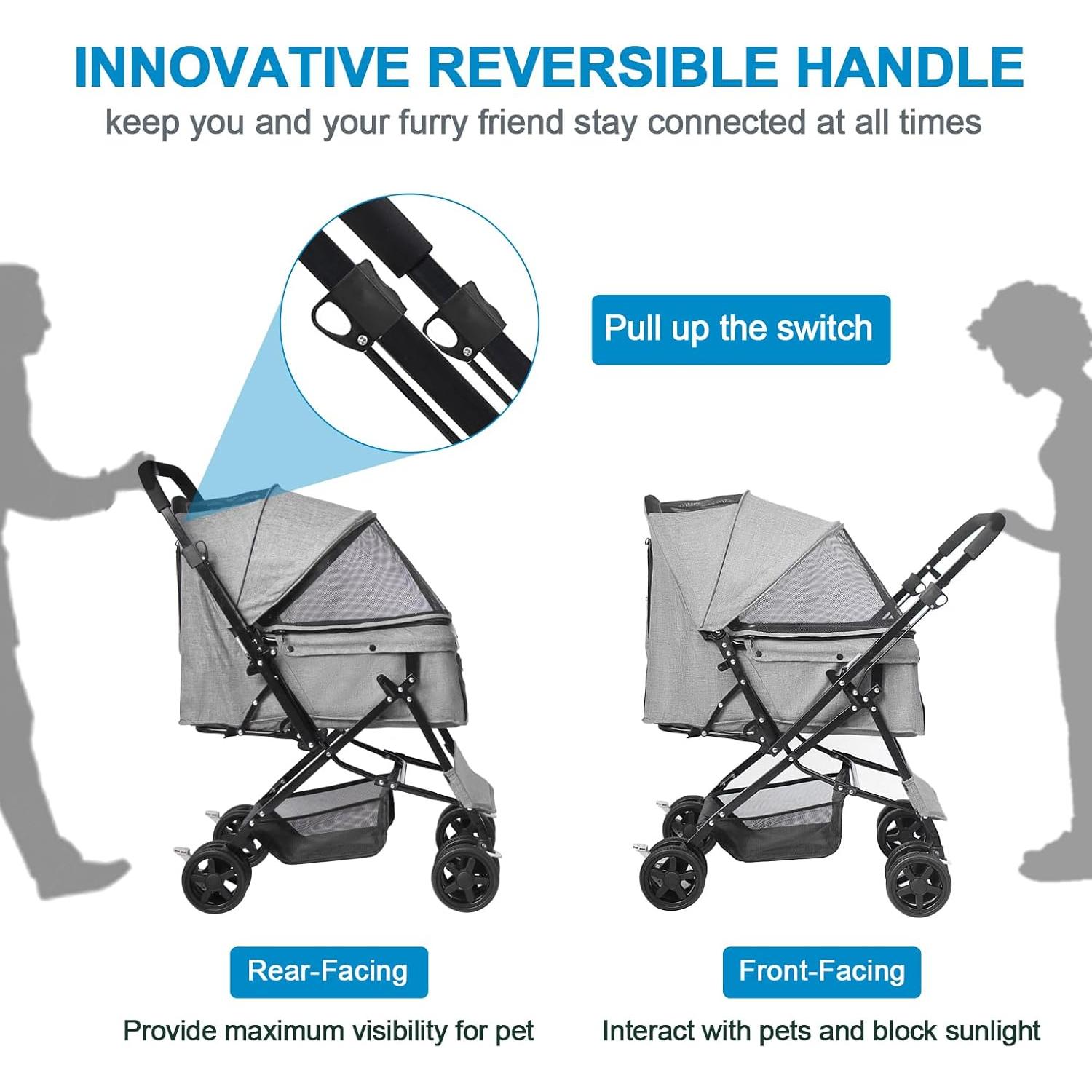 Carrito de Mascotas LPOTIUS Plegable Doble Gris 20 kg