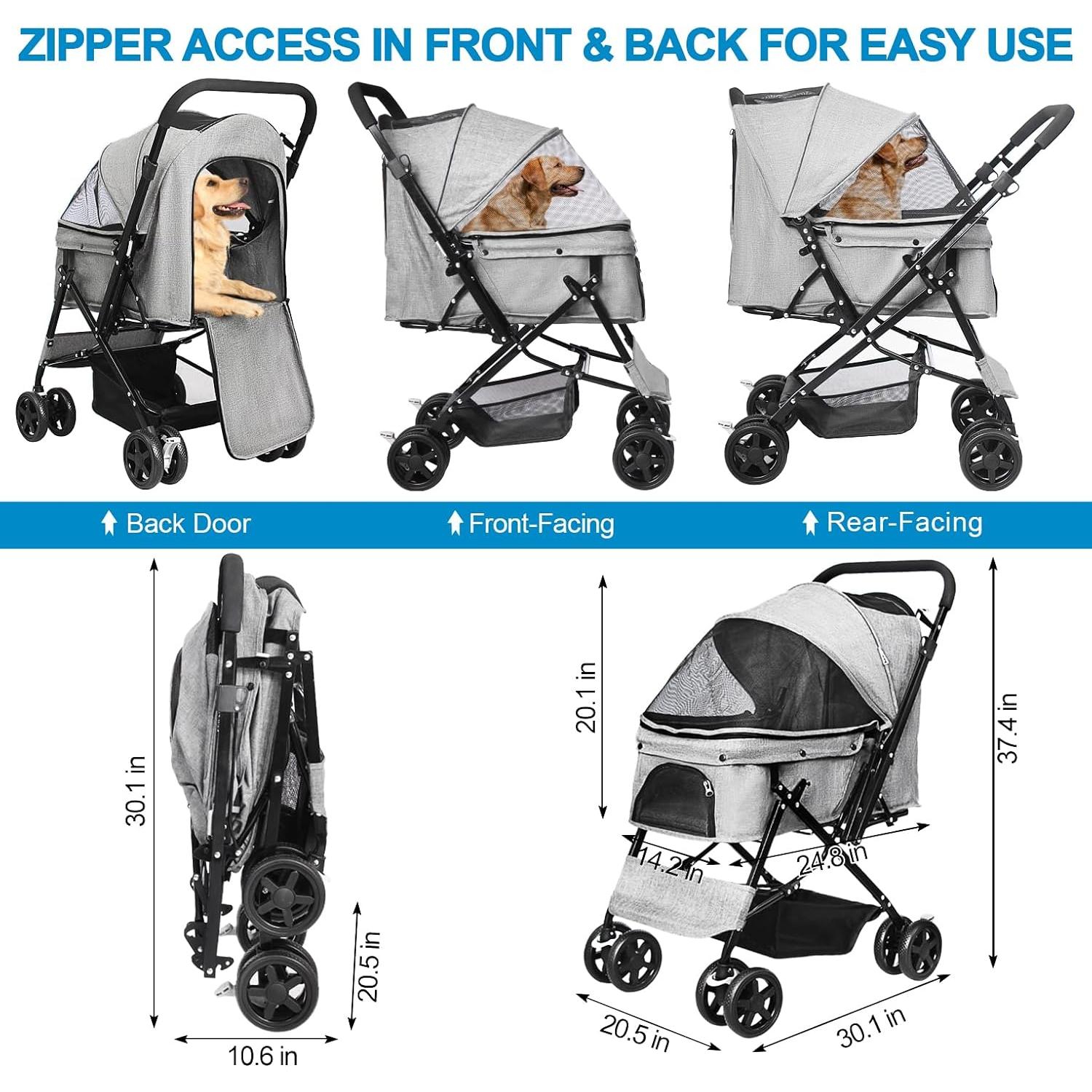 Carrito de Mascotas LPOTIUS Plegable Doble Gris 20 kg