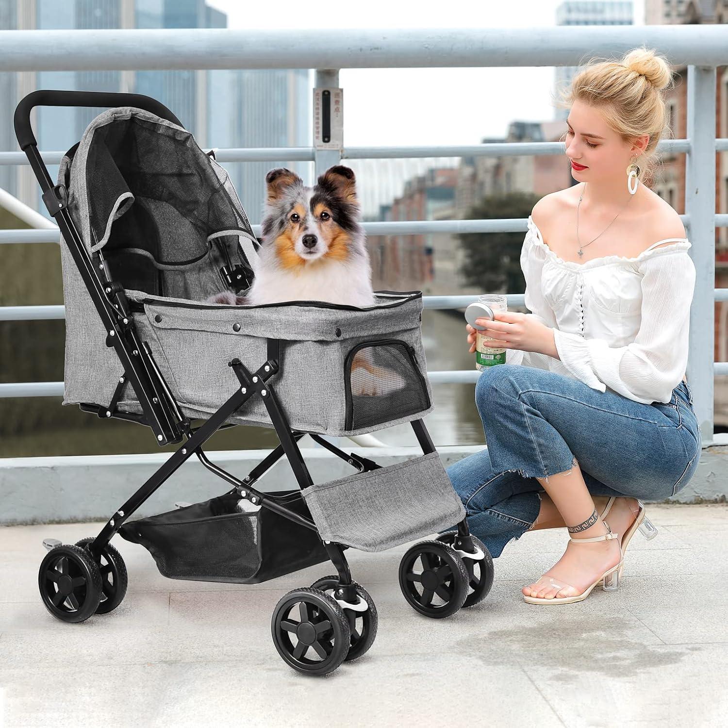 Carrito de Mascotas LPOTIUS Plegable Doble Gris 20 kg