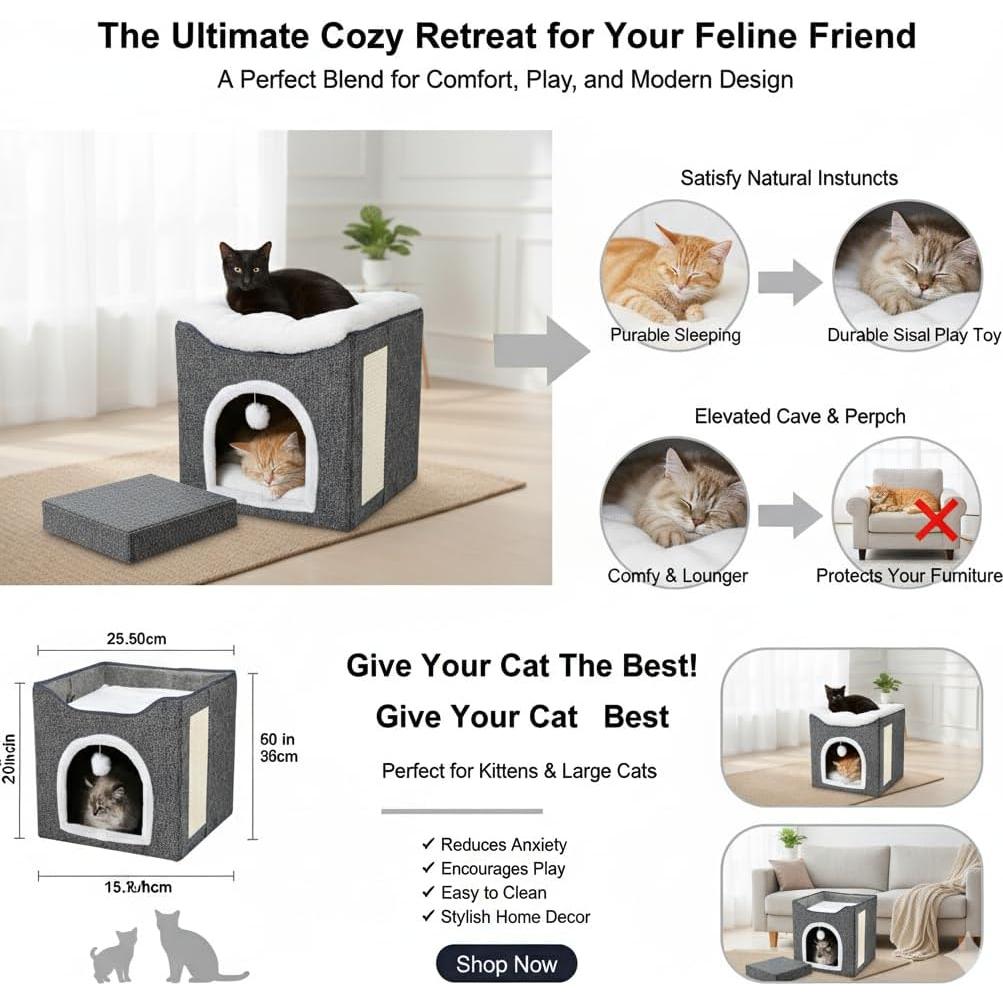 Cueva de Gato de Fieltro Ashwood - Refugio Acogedor 39cm