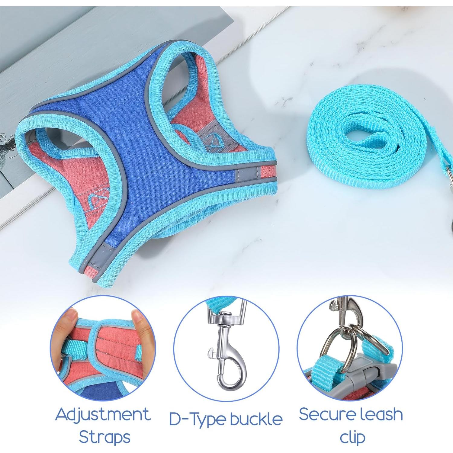 Arnés y Correa Ajustables Aiyorse para Conejos M Azul/Rosa