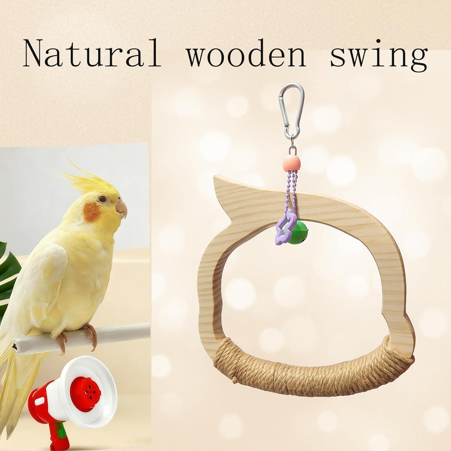 Columpio de Madera Natural para Aves TogyGooty con Campana