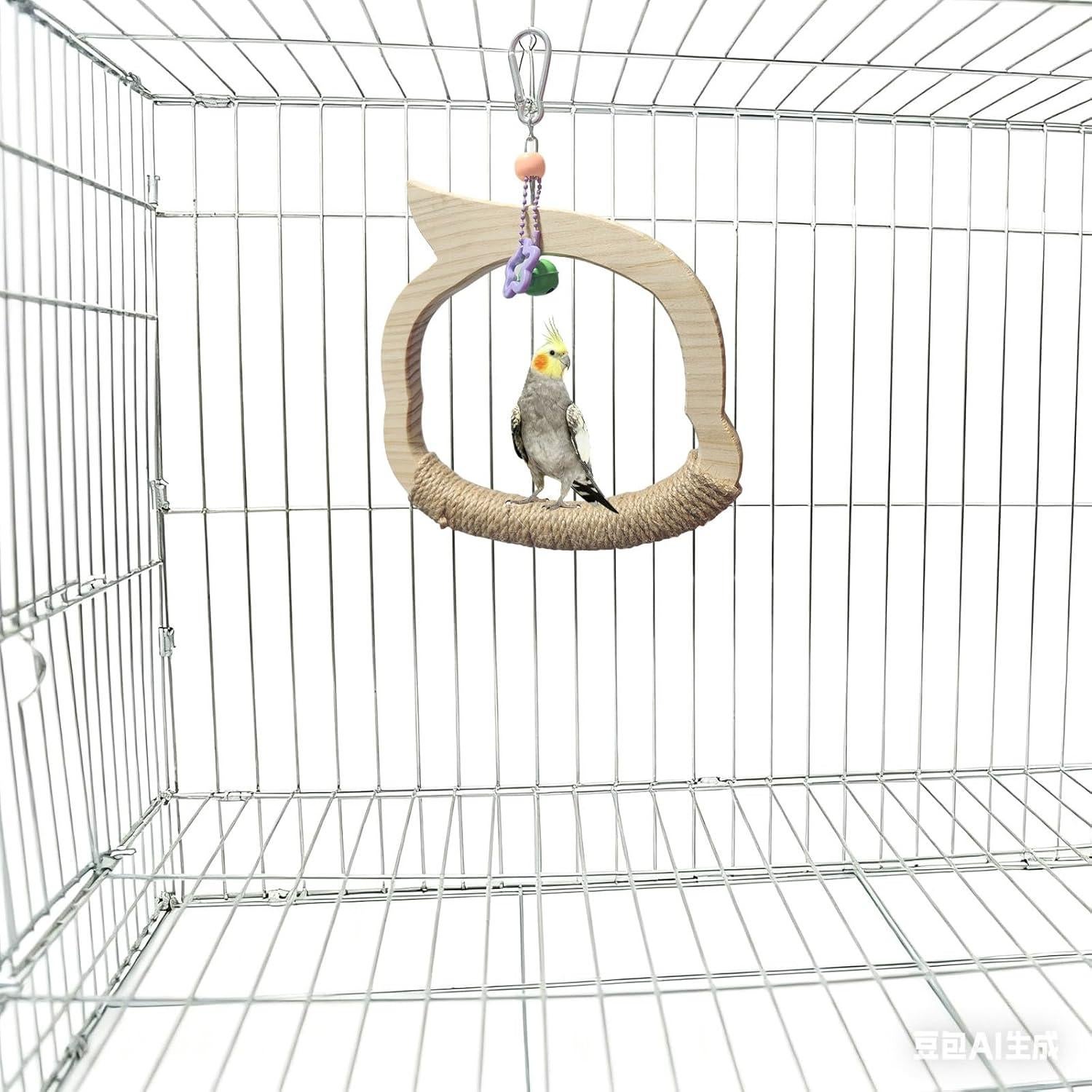 Columpio de Madera Natural para Aves TogyGooty con Campana