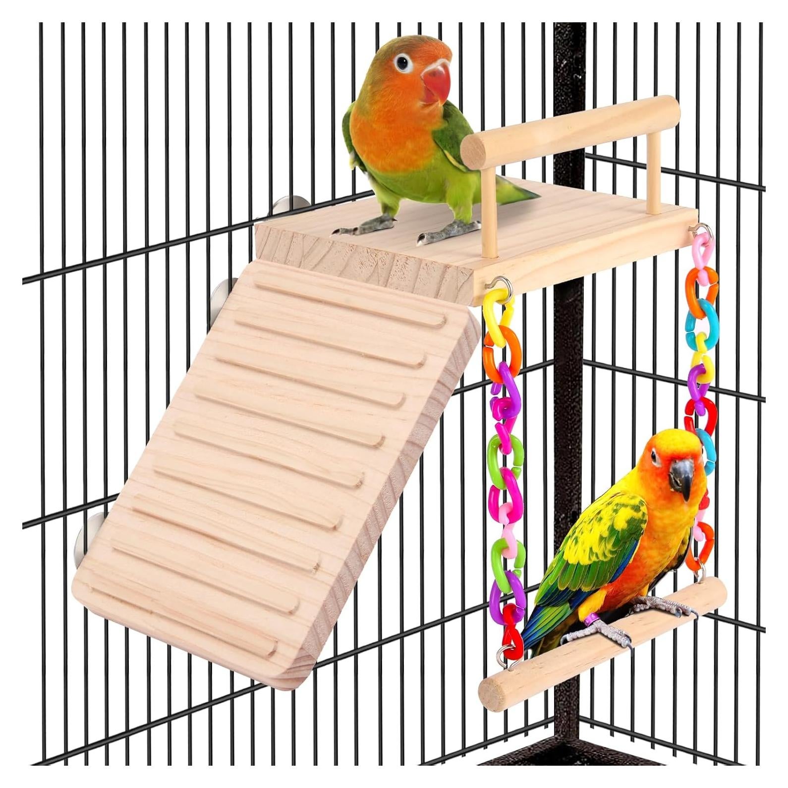 Plataforma de columpio Kyouki para aves - 17.5x18cm, madera natural