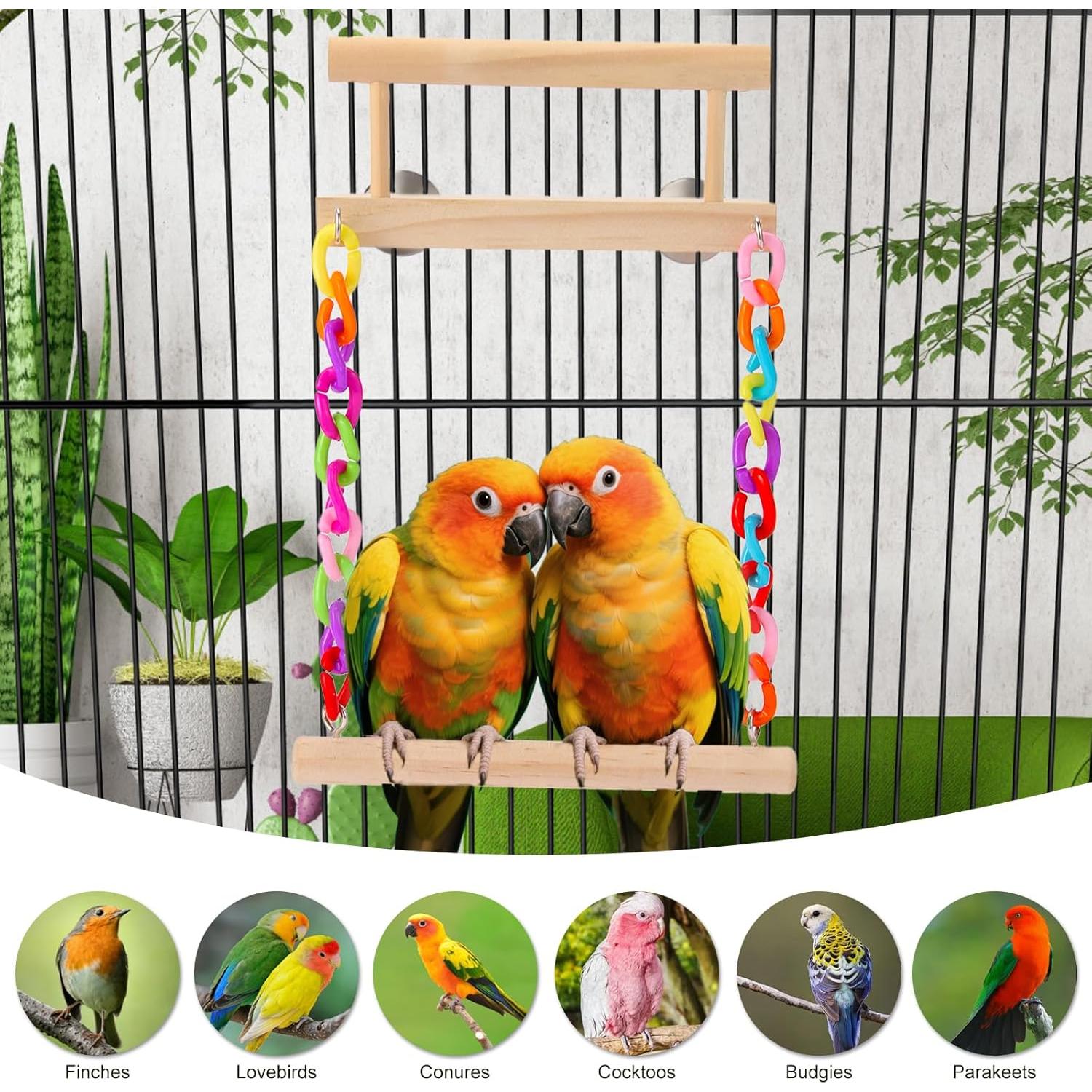 Plataforma de columpio Kyouki para aves - 17.5x18cm, madera natural