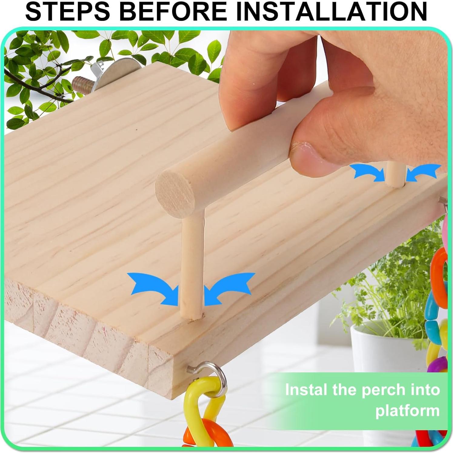 Plataforma de columpio Kyouki para aves - 17.5x18cm, madera natural