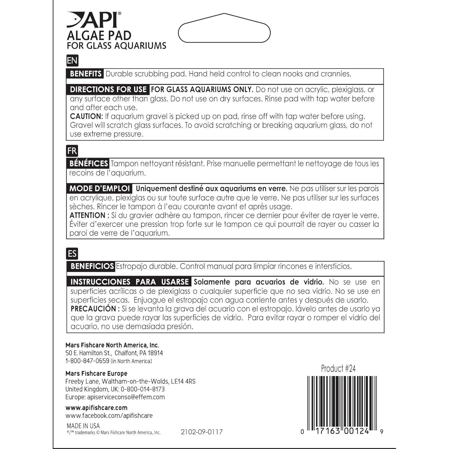 Almohadilla de Algas API para Acuarios de Vidrio 24 cm