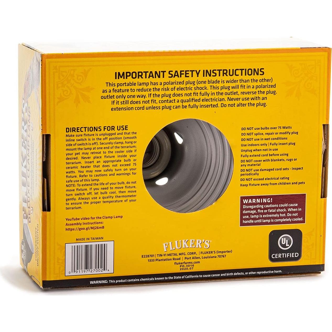 Lámpara Fluker's Repta-Clamp 75W para Reptiles con Interruptor