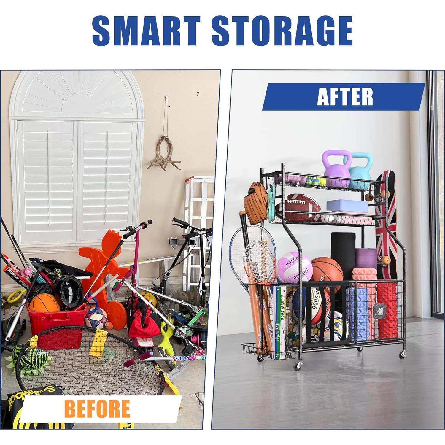 Organizador Deportivo Mythinglogic para Garaje con Ruedas y Ganchos