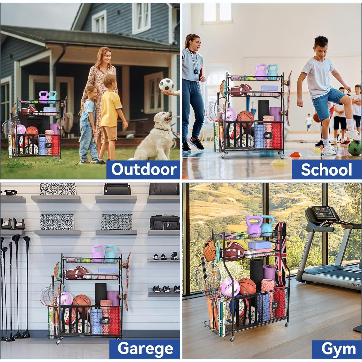 Organizador Deportivo Mythinglogic para Garaje con Ruedas y Ganchos