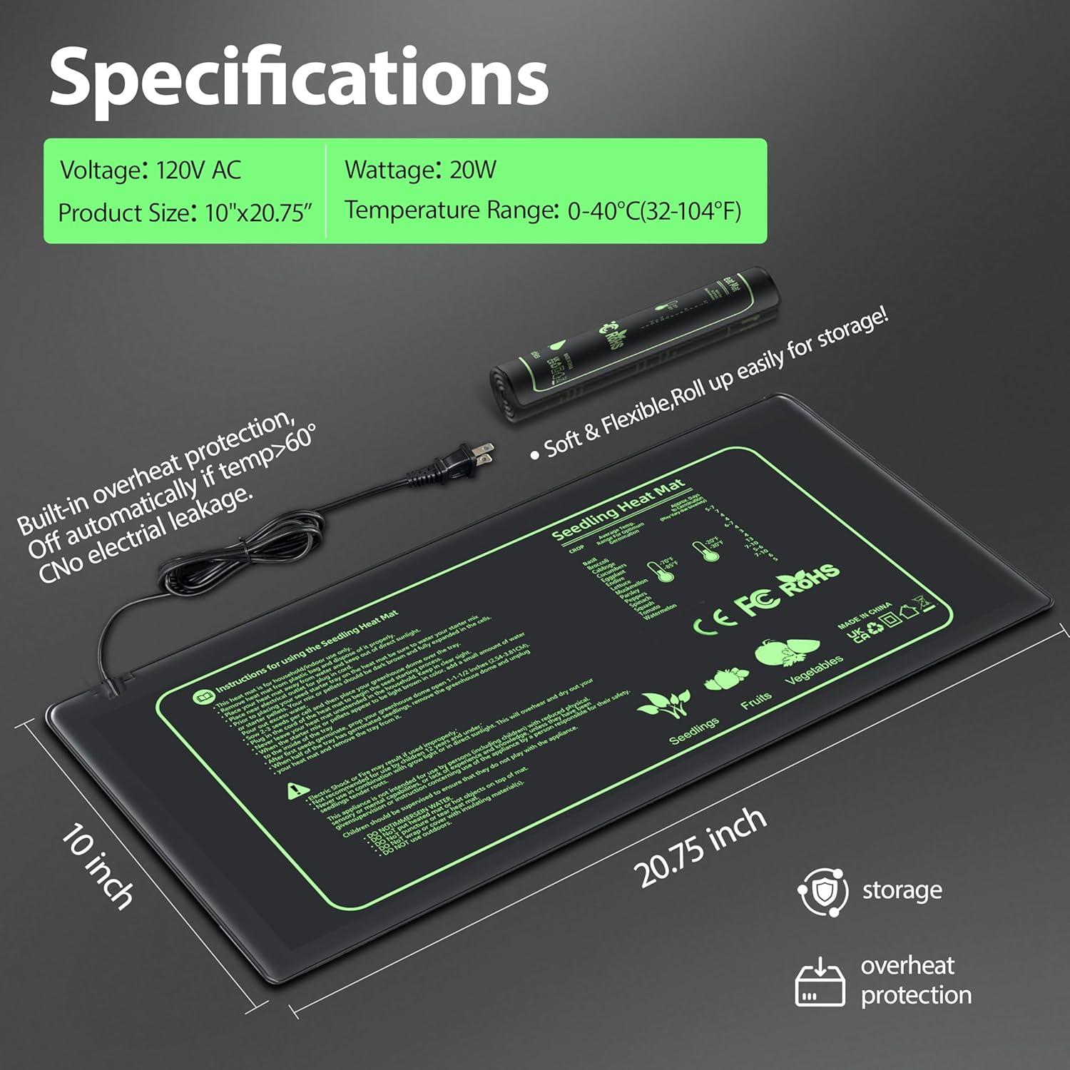 Alfombrilla Térmica para Plántulas Toaspa - Paquete de 2, 52.7x25.4 cm