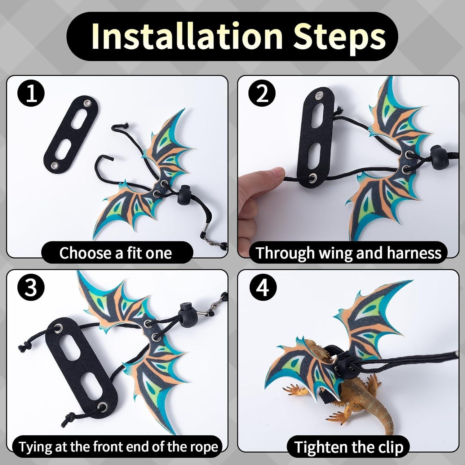 Arnés y Correa para Reptiles COMSUN con Alas de Dinosaurio