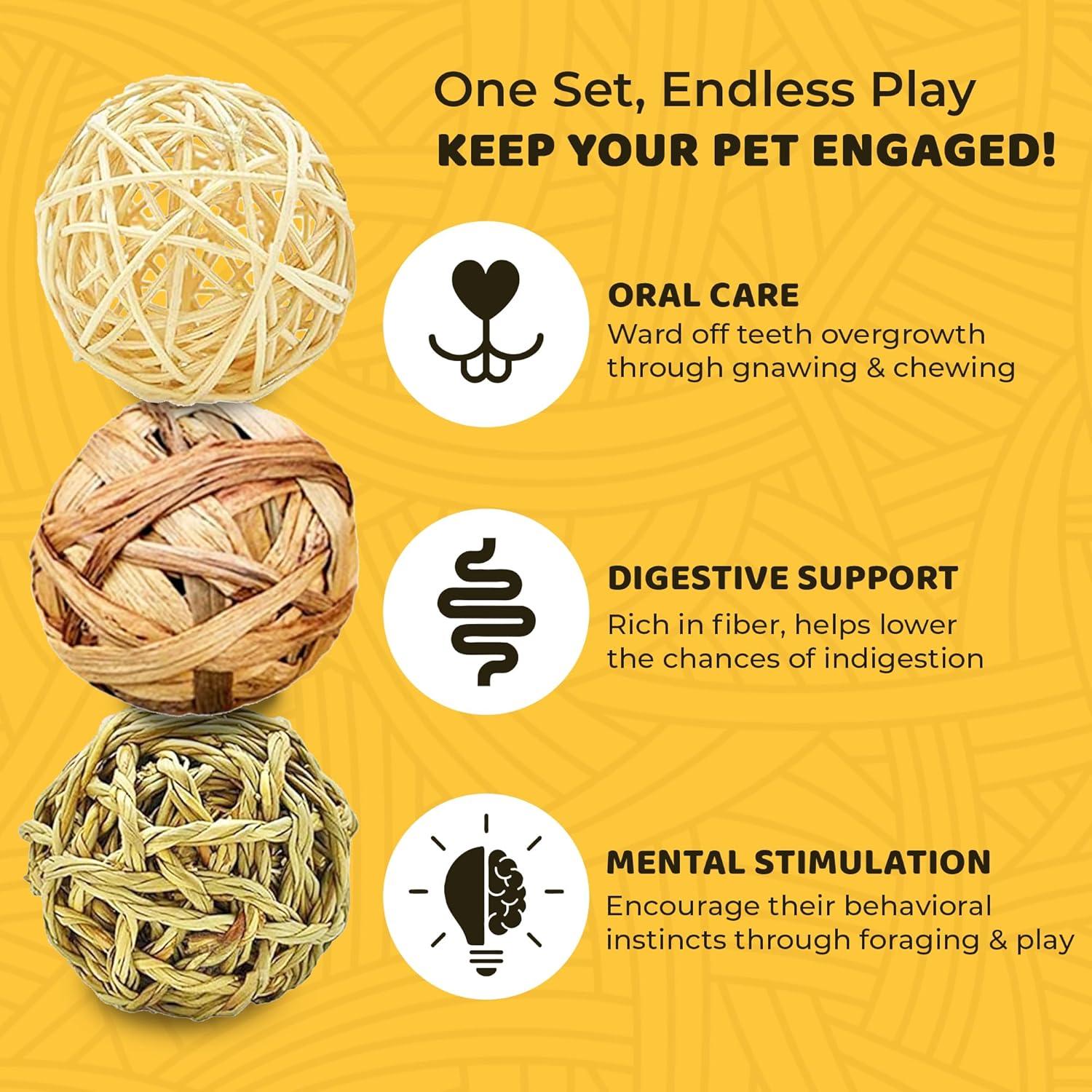 Bolas Masticables SunGrow para Conejos y Gatos - 3 Pcs