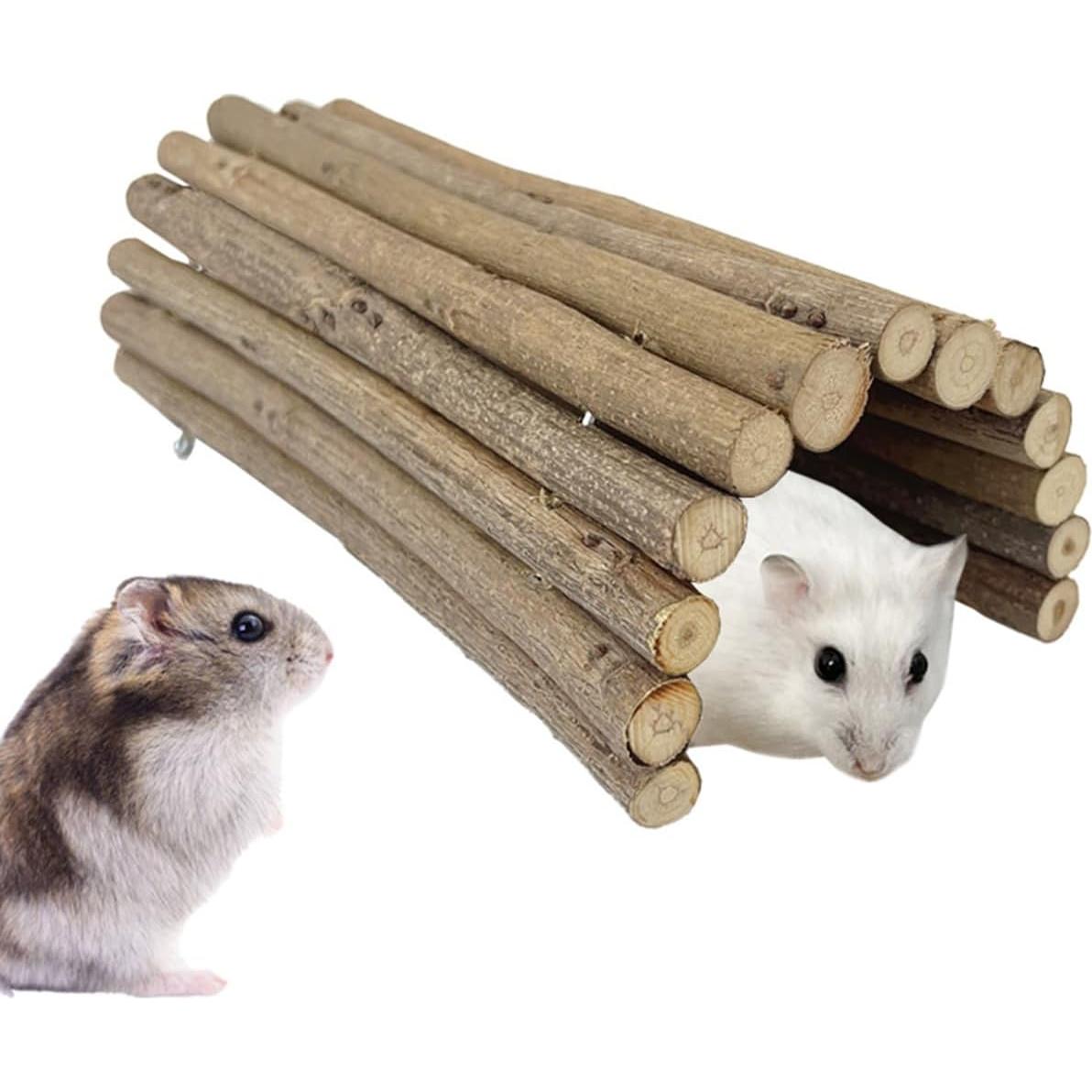 Túnel de Madera Natural para Hámster y Ratón DEMONTALK 15x20cm
