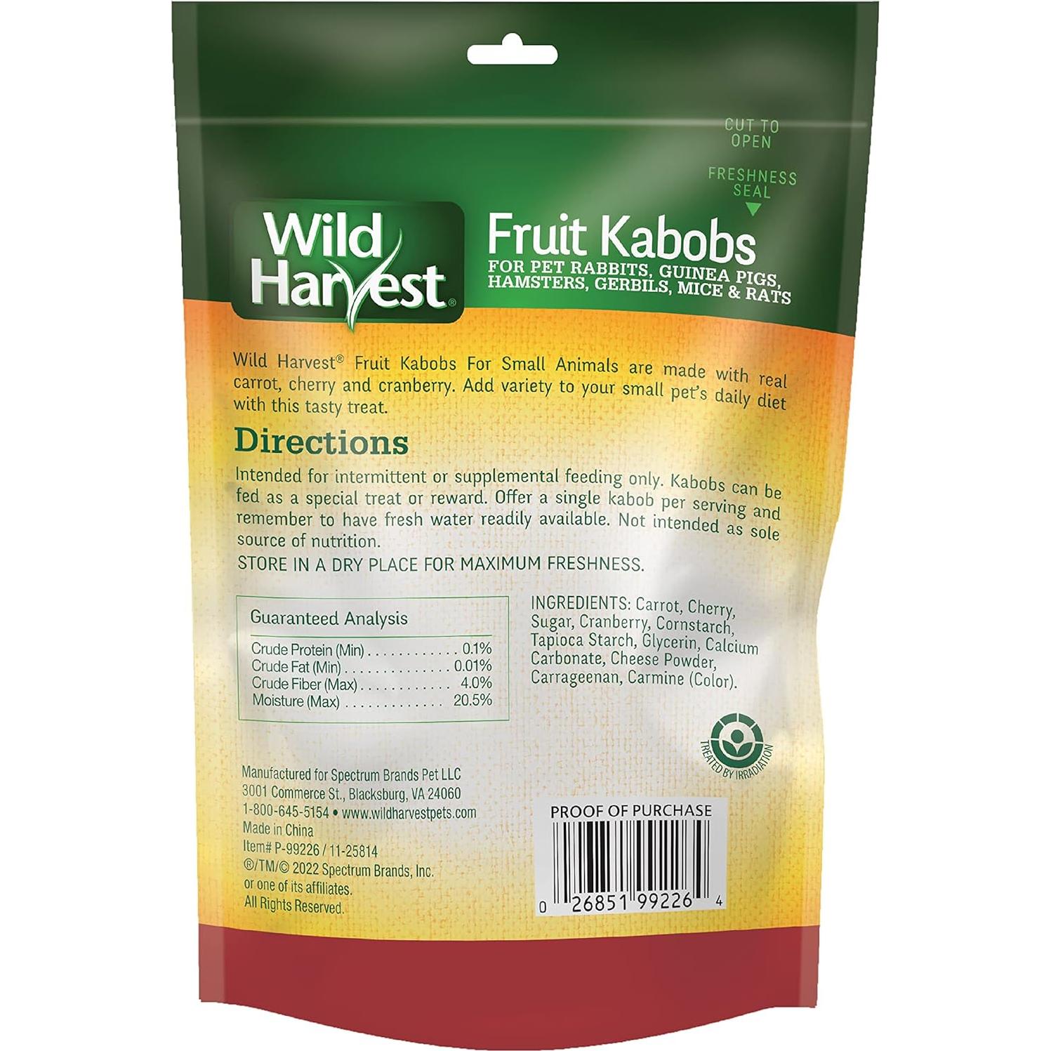 Kabobs de Frutas Wild Harvest para Conejos y Hámsters - 6 Unidades