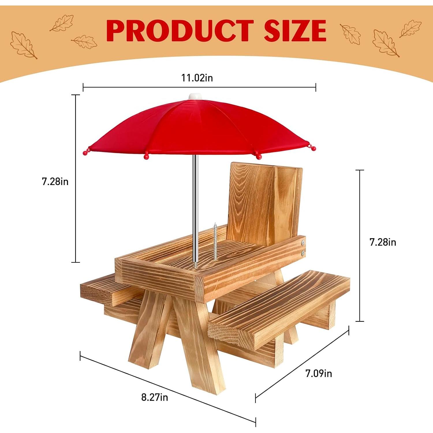Mesa de Picnic para Alimentar Ardillas MQACPUPY - Exterior con Paraguas