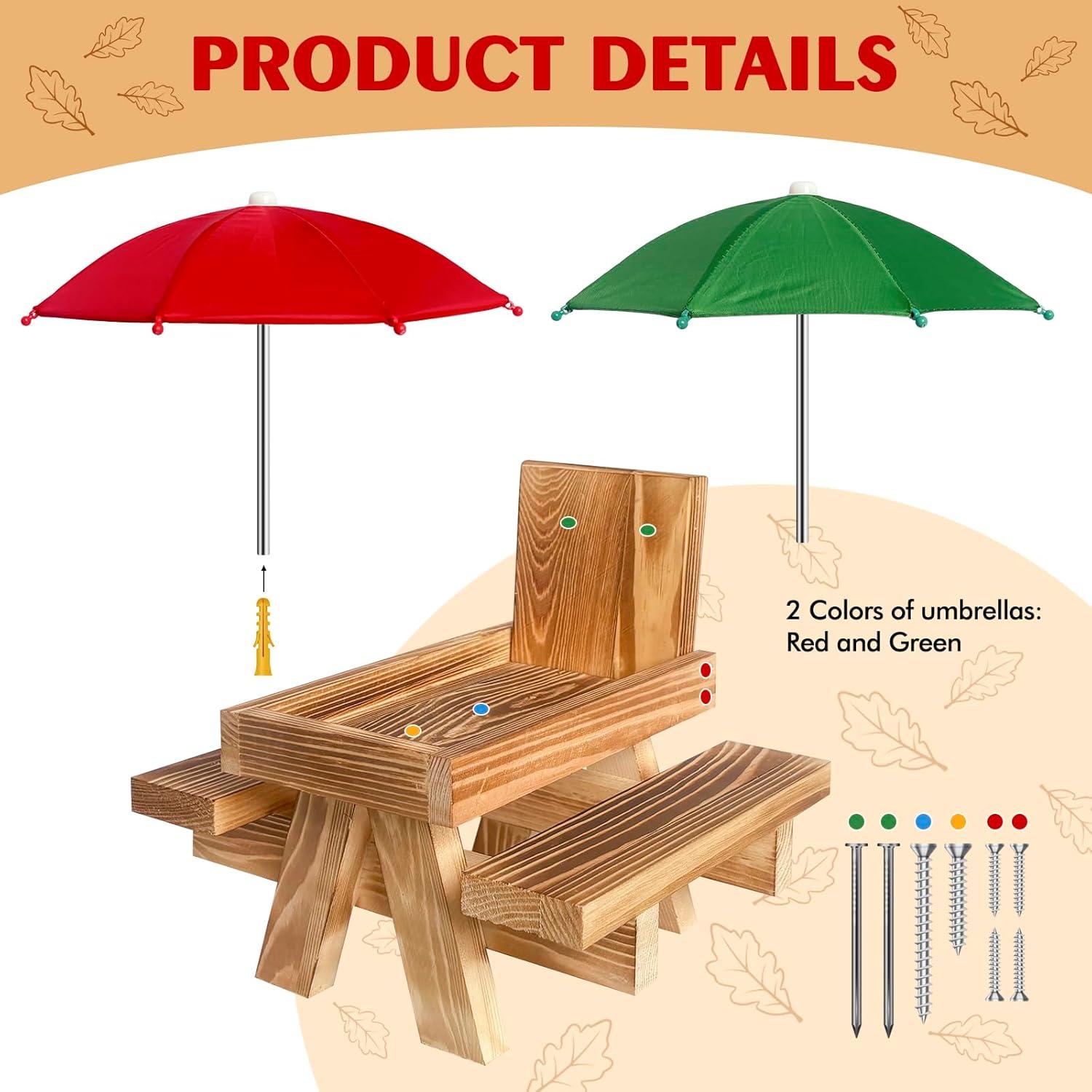 Mesa de Picnic para Alimentar Ardillas MQACPUPY - Exterior con Paraguas