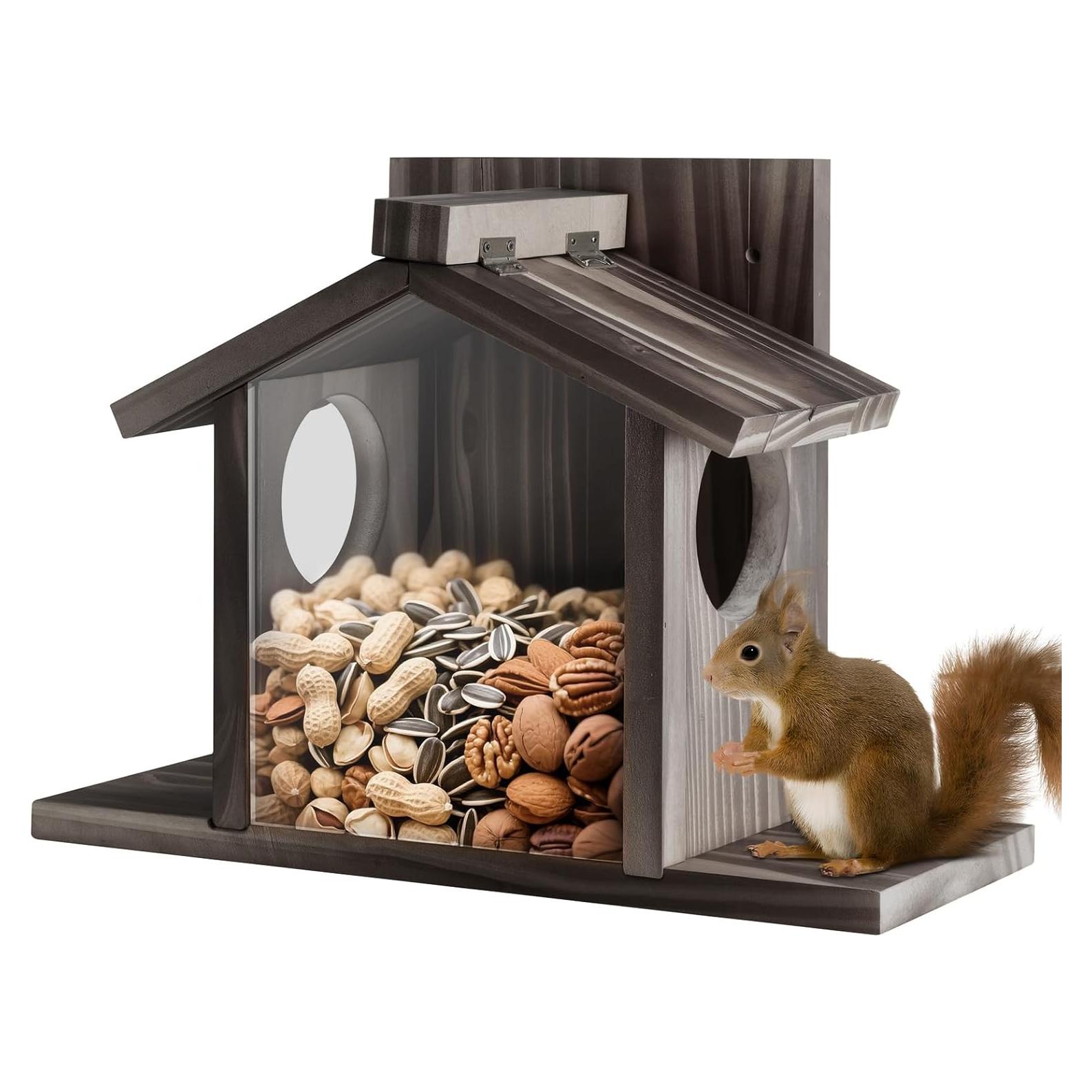 Comedero para Ardillas Gnodry de Madera Nogal para Exterior