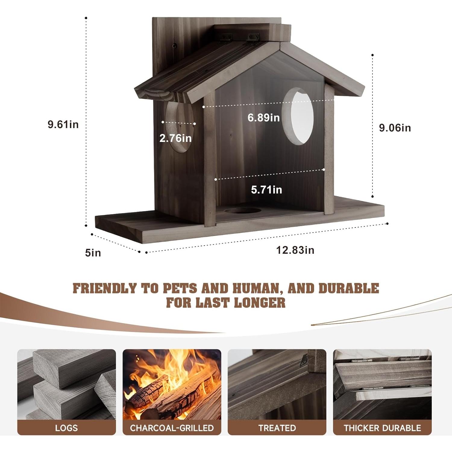 Comedero para Ardillas Gnodry de Madera Nogal para Exterior