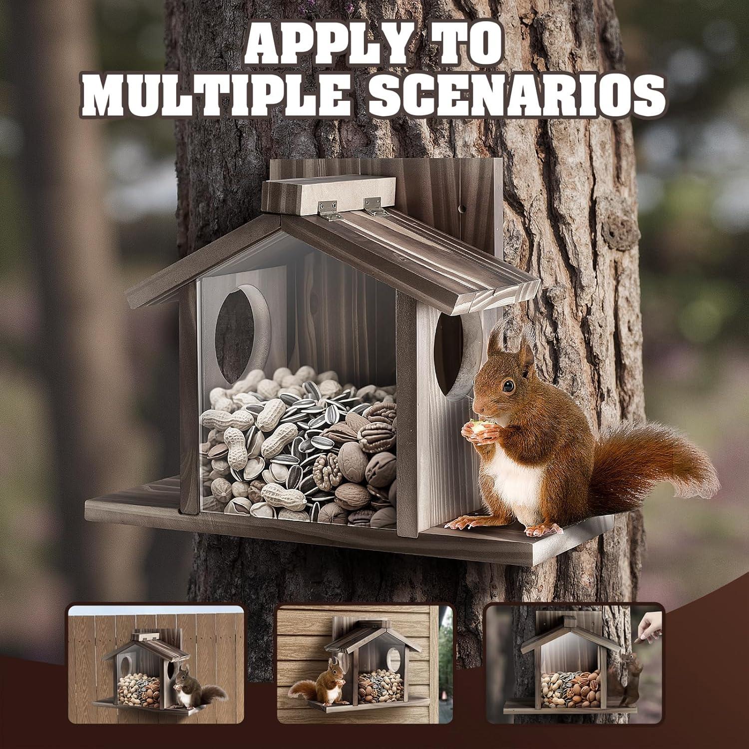 Comedero para Ardillas Gnodry de Madera Nogal para Exterior