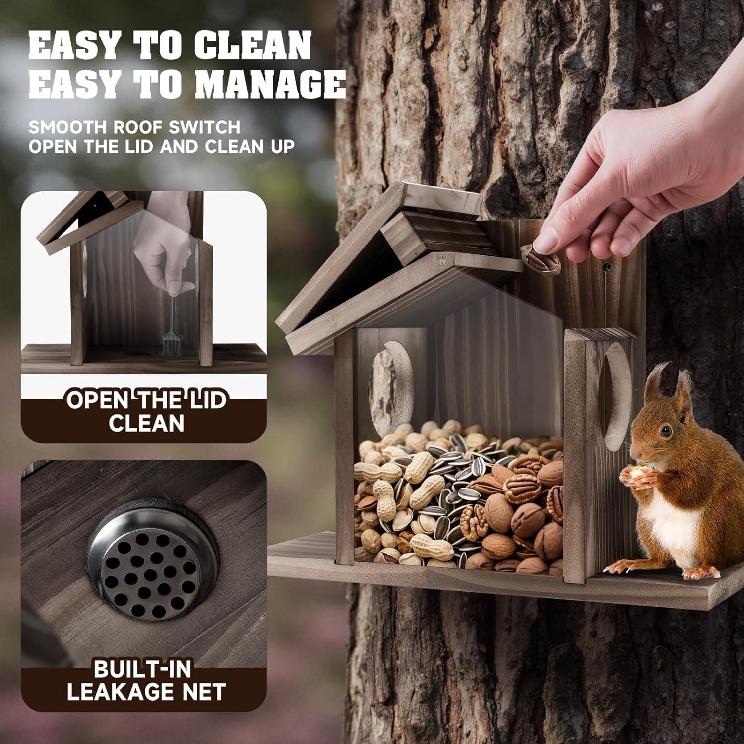 Comedero para Ardillas Gnodry de Madera Nogal para Exterior