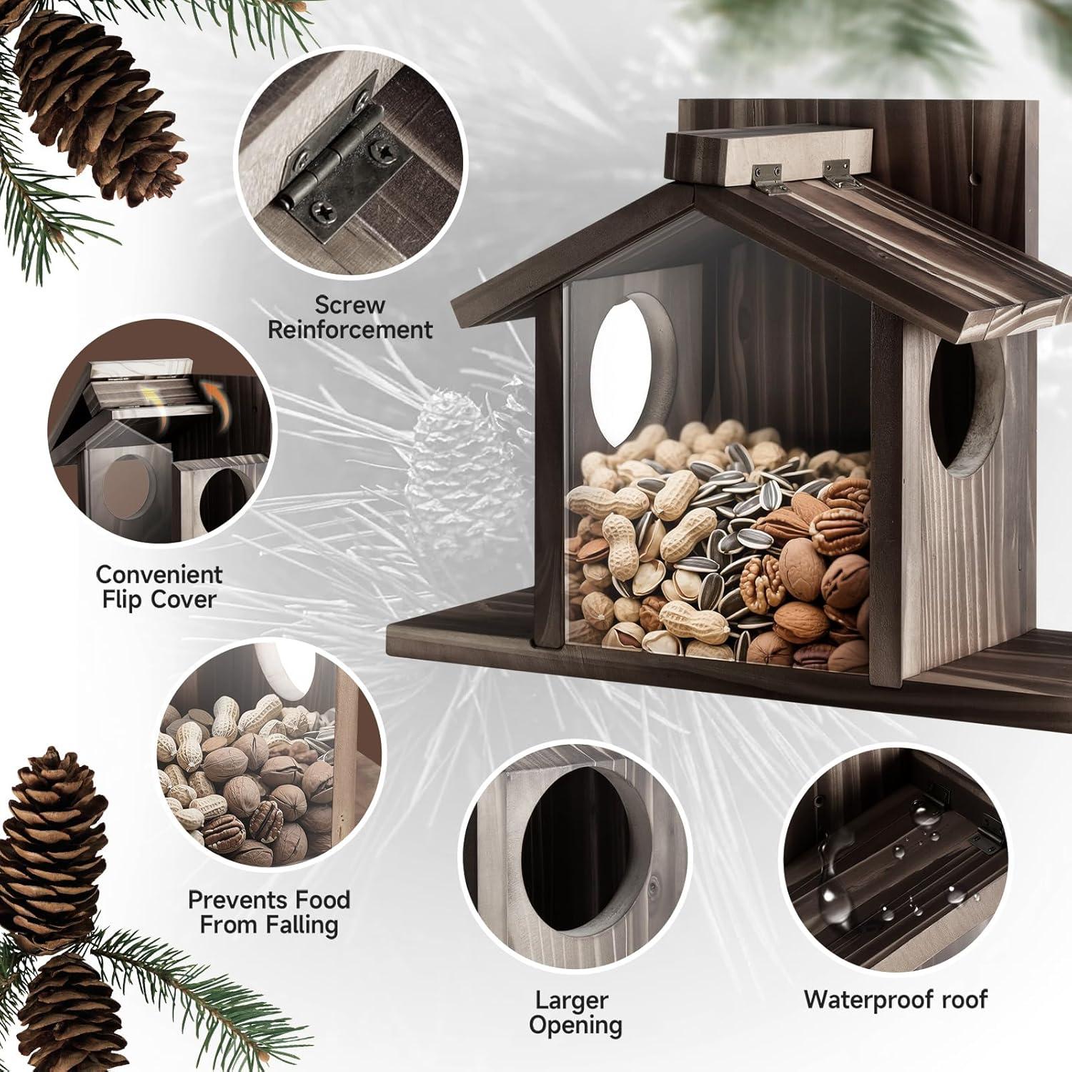 Comedero para Ardillas Gnodry de Madera Nogal para Exterior