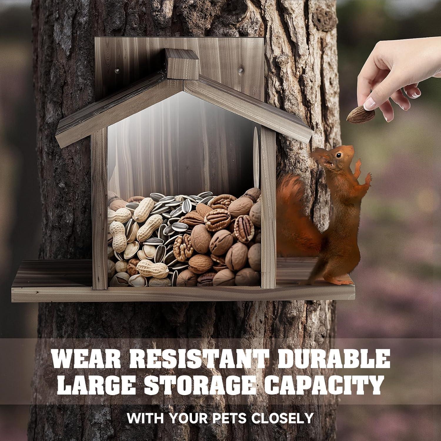 Comedero para Ardillas Gnodry de Madera Nogal para Exterior