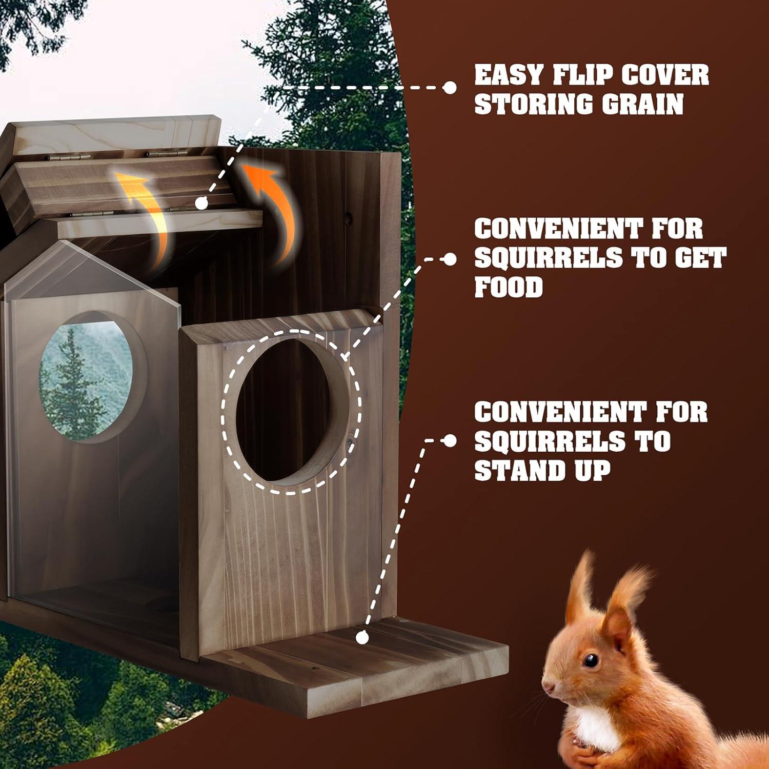 Comedero para Ardillas Gnodry de Madera Nogal para Exterior