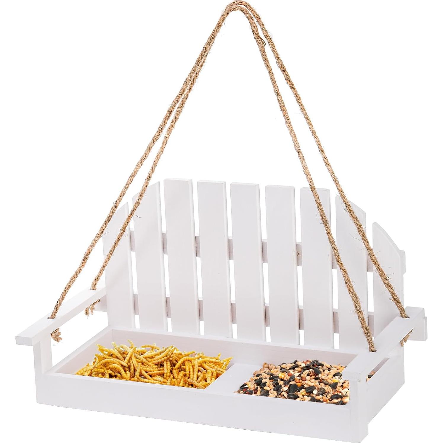 Comedero para Aves Frcctre de Madera Colgante Blanco 38.1x19.7cm