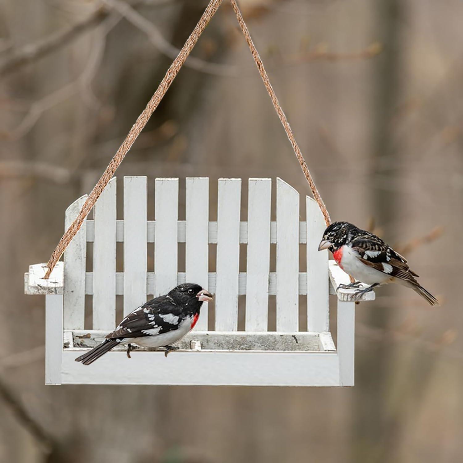 Comedero para Aves Frcctre de Madera Colgante Blanco 38.1x19.7cm