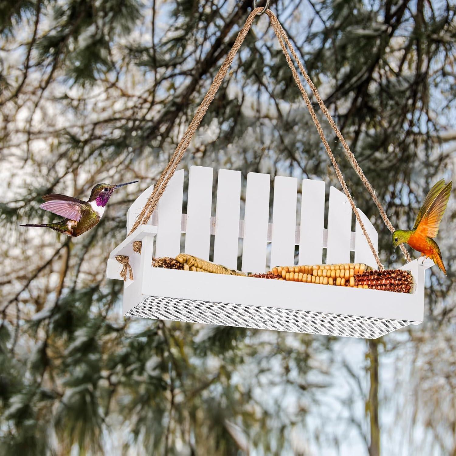 Comedero para Aves Frcctre de Madera Colgante Blanco 38.1x19.7cm