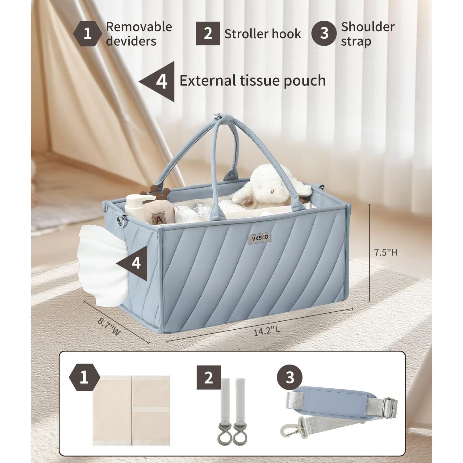 Cesta de Pañales VKSAO Azul con Correa Ajustable 15L