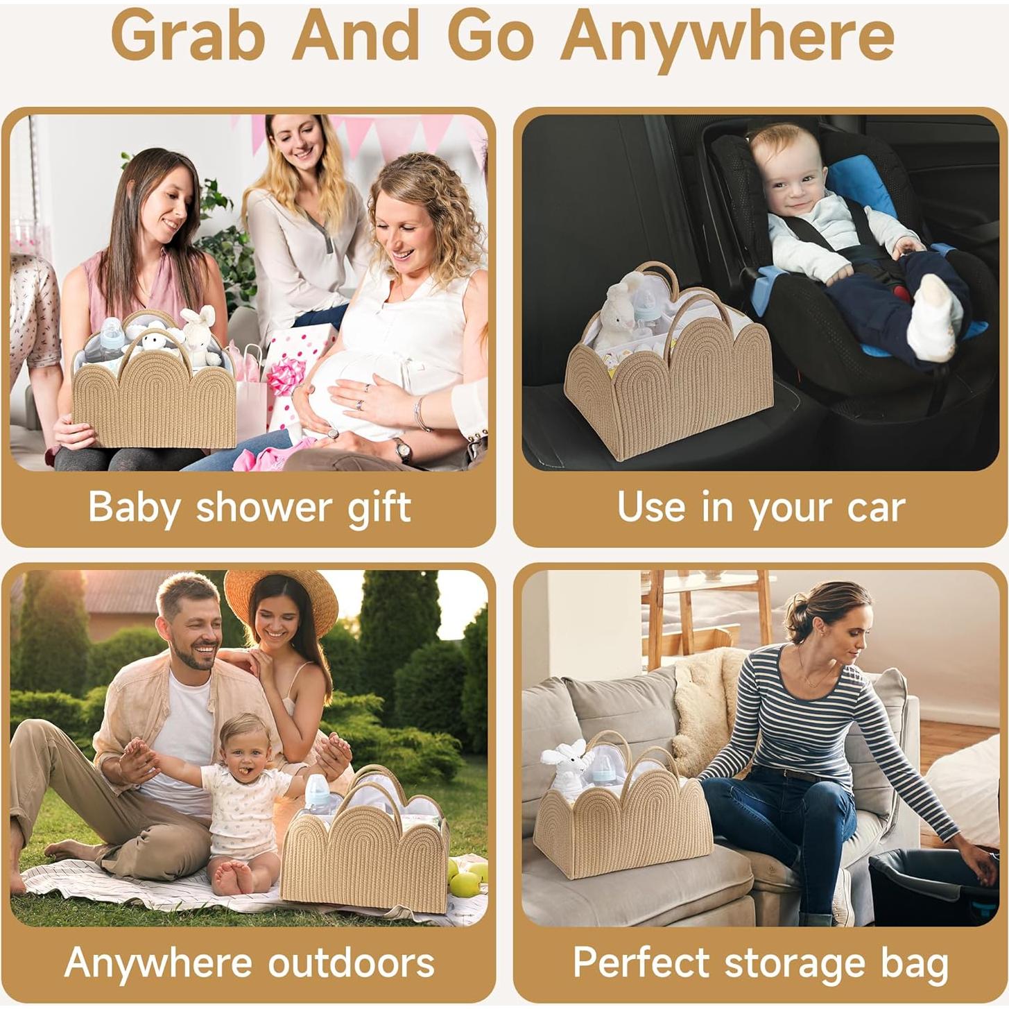 Organizador de Pañales Maxuni CT01 - Cesta de Algodón Nubes Marrón