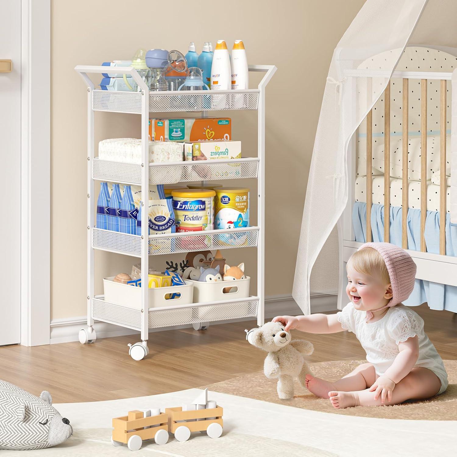 Carro Organizador de Pañales 3IngSeagulls Blanco 4 Niveles