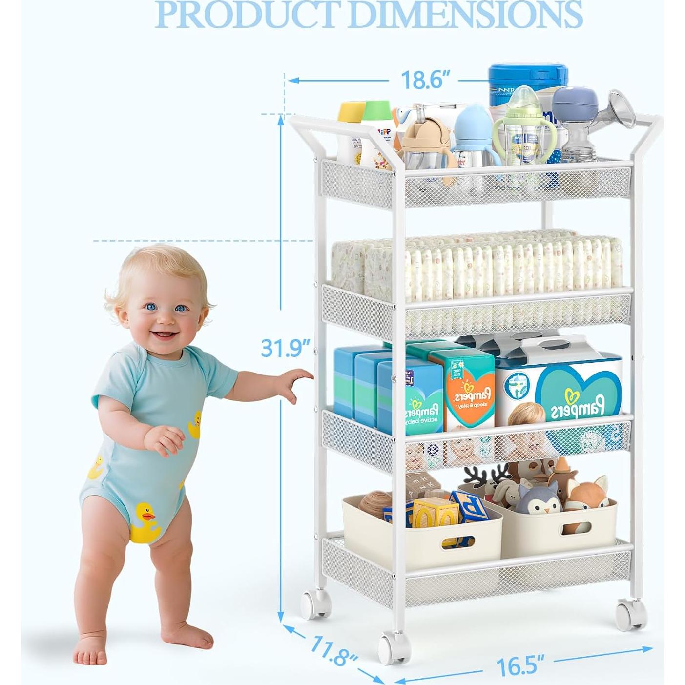 Carro Organizador de Pañales 3IngSeagulls Blanco 4 Niveles