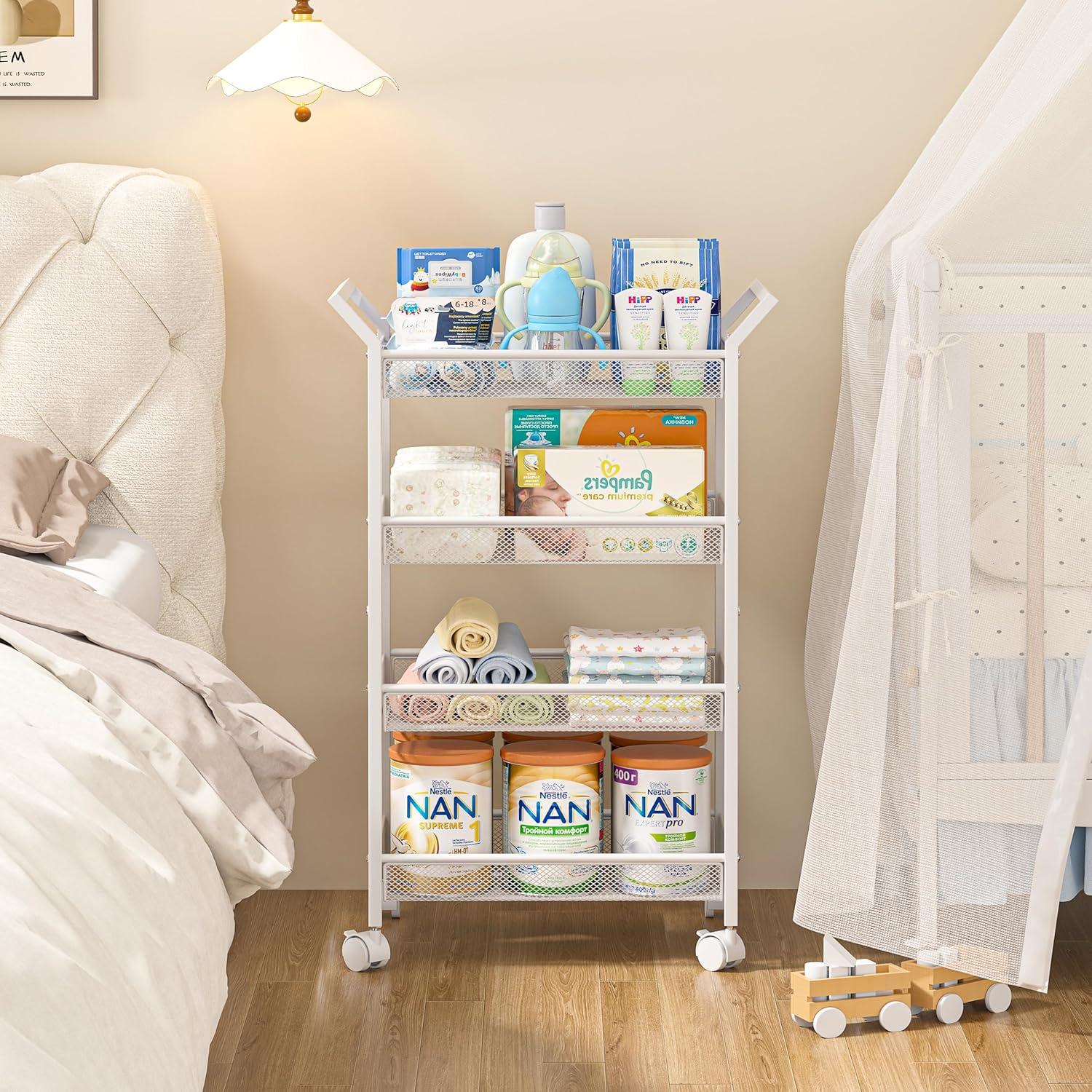 Carro Organizador de Pañales 3IngSeagulls Blanco 4 Niveles