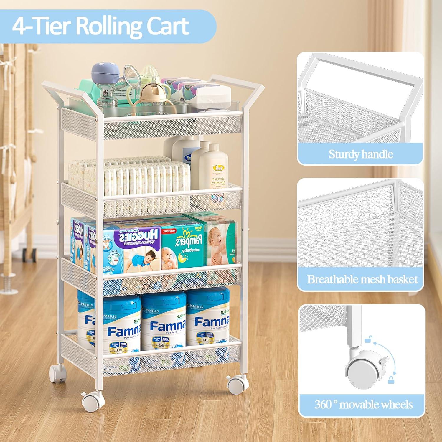 Carro Organizador de Pañales 3IngSeagulls Blanco 4 Niveles