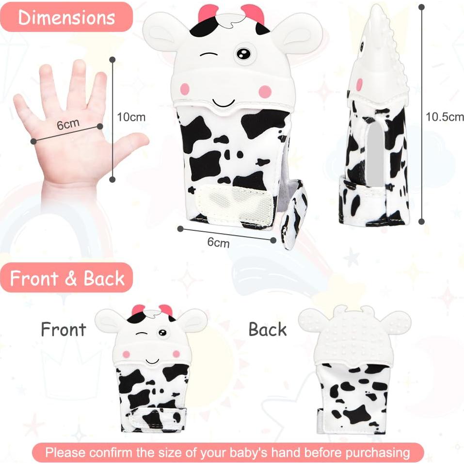 2 Mitones de Silicona para Dentición Bebés Vaca Blanca 0-12 Meses